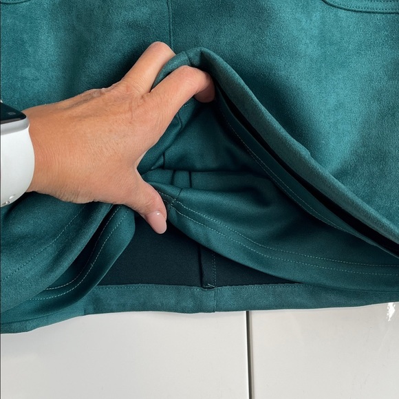 NWOT TWIK Deep Teal A-Line Faux Suede Mini Skirt Pockets Zipper Lined, Size M - Picture 6 of 9